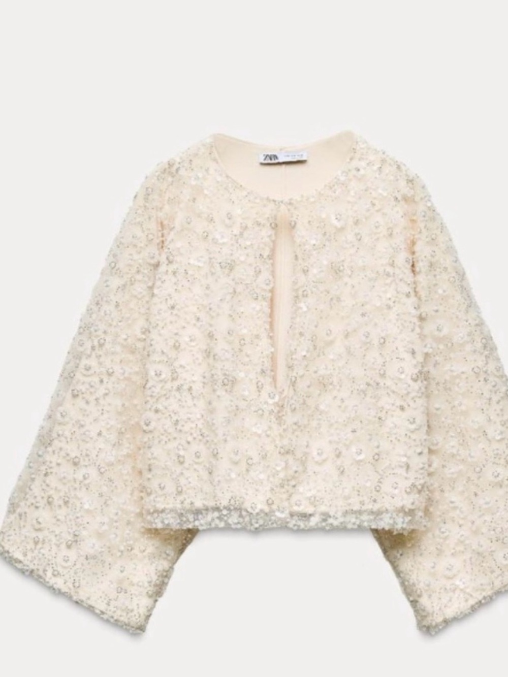 Zara Cream Beaded Crop Jacket with Sequin Detail